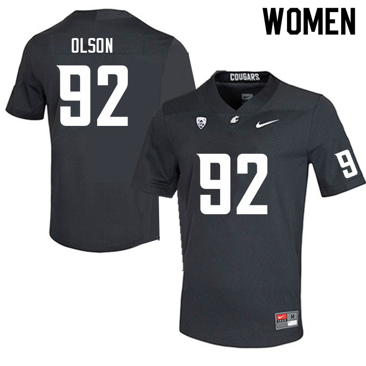 Women #92 Trenton Olson Washington State Cougars College Football Jerseys Sale-Charcoal